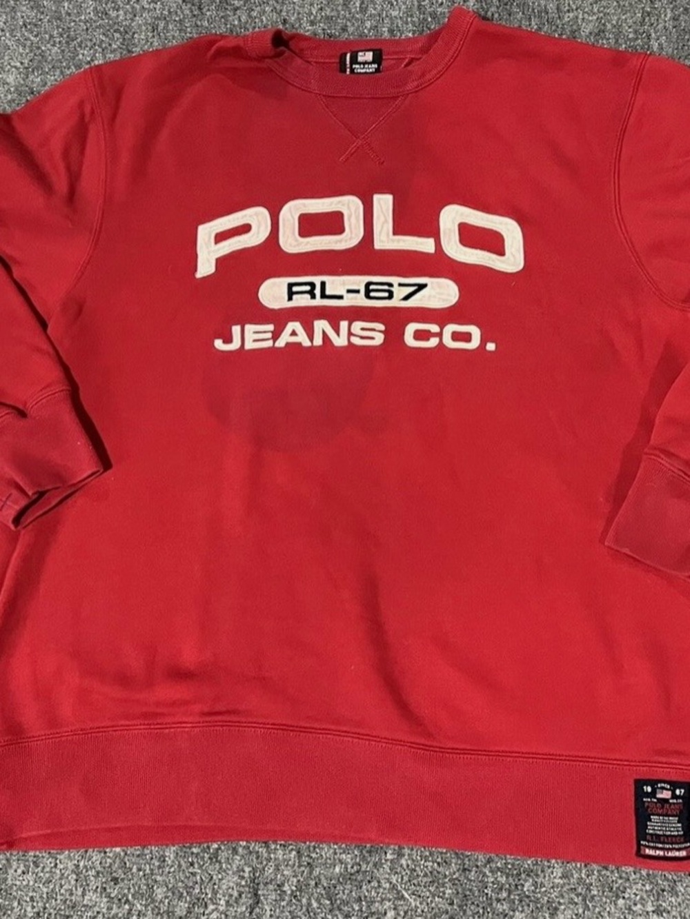 Vintage Polo Ralph Lauren Mens L Jeans Company 67 Sweatshirt Red Distressed